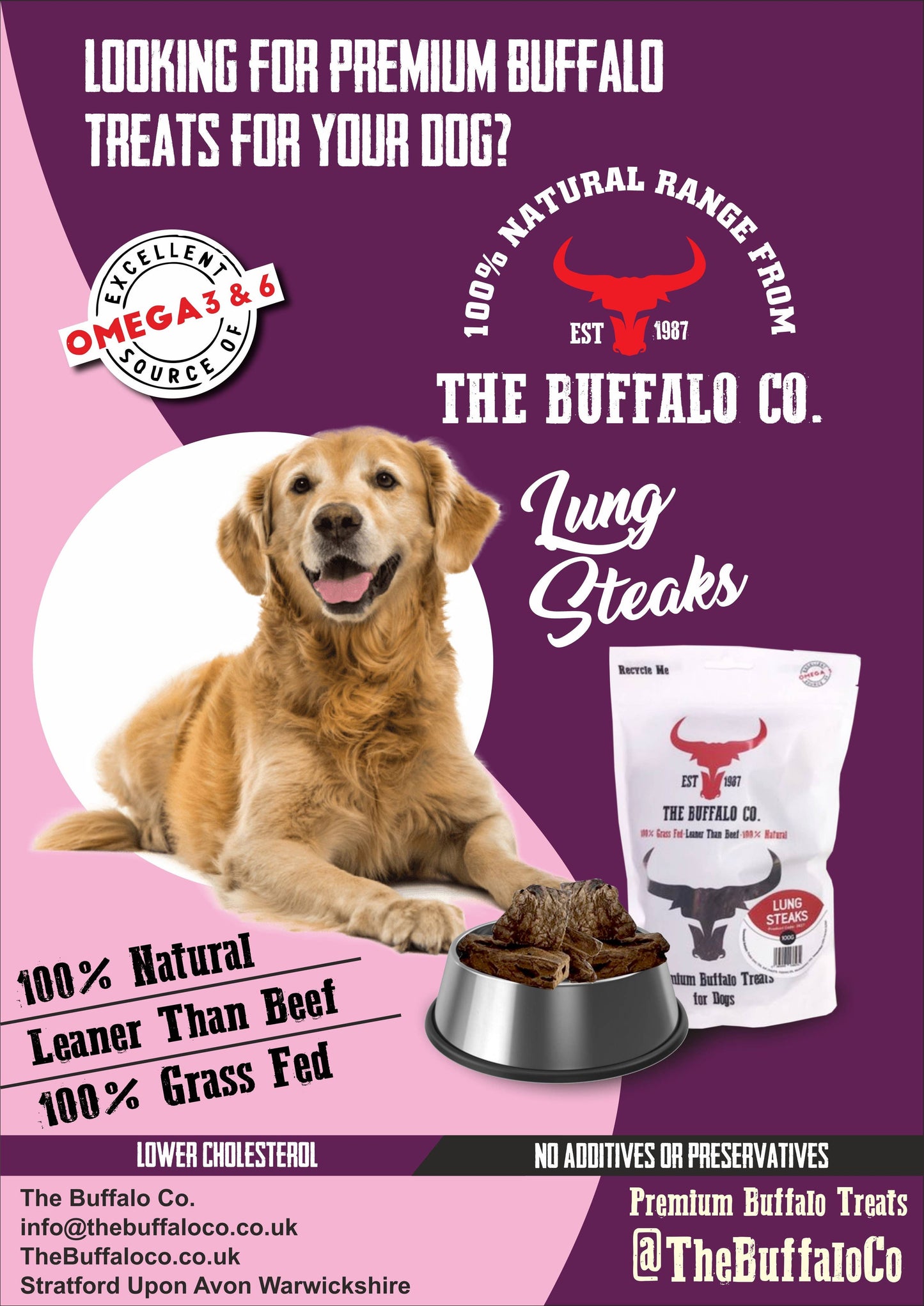 The Buffalo Co. - Buffalo Lung Steaks-Dog Treats-100g