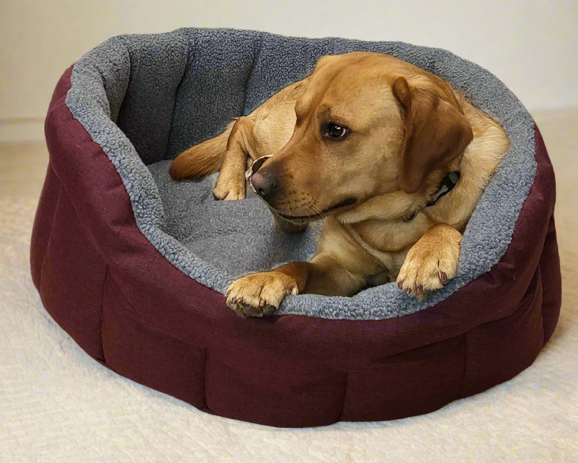 Premium Oval Bolster Style Heavy Duty Fleece Lined Machine Washable Dog Bed